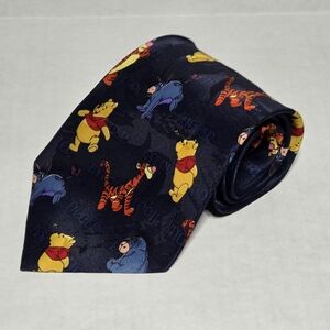 Pooh Disney Tie Navy Blue Winnie the Pooh Eyeor Tigger Exquisite Apparel EUC